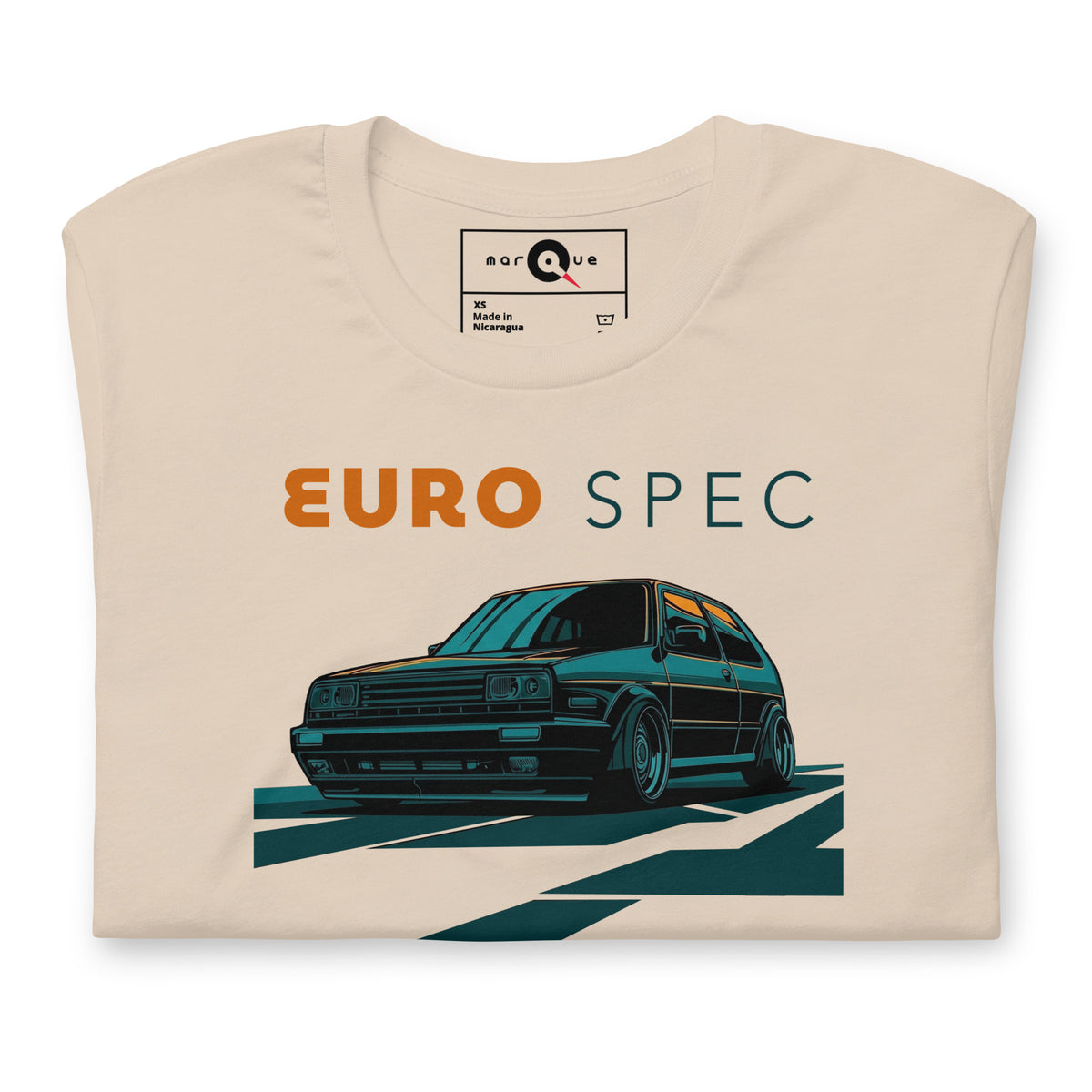 Euro Spec Tee — Mk2 Hot Hatch graphic t-shirt, Soft Cream front view (5) — Marque automotive apparel