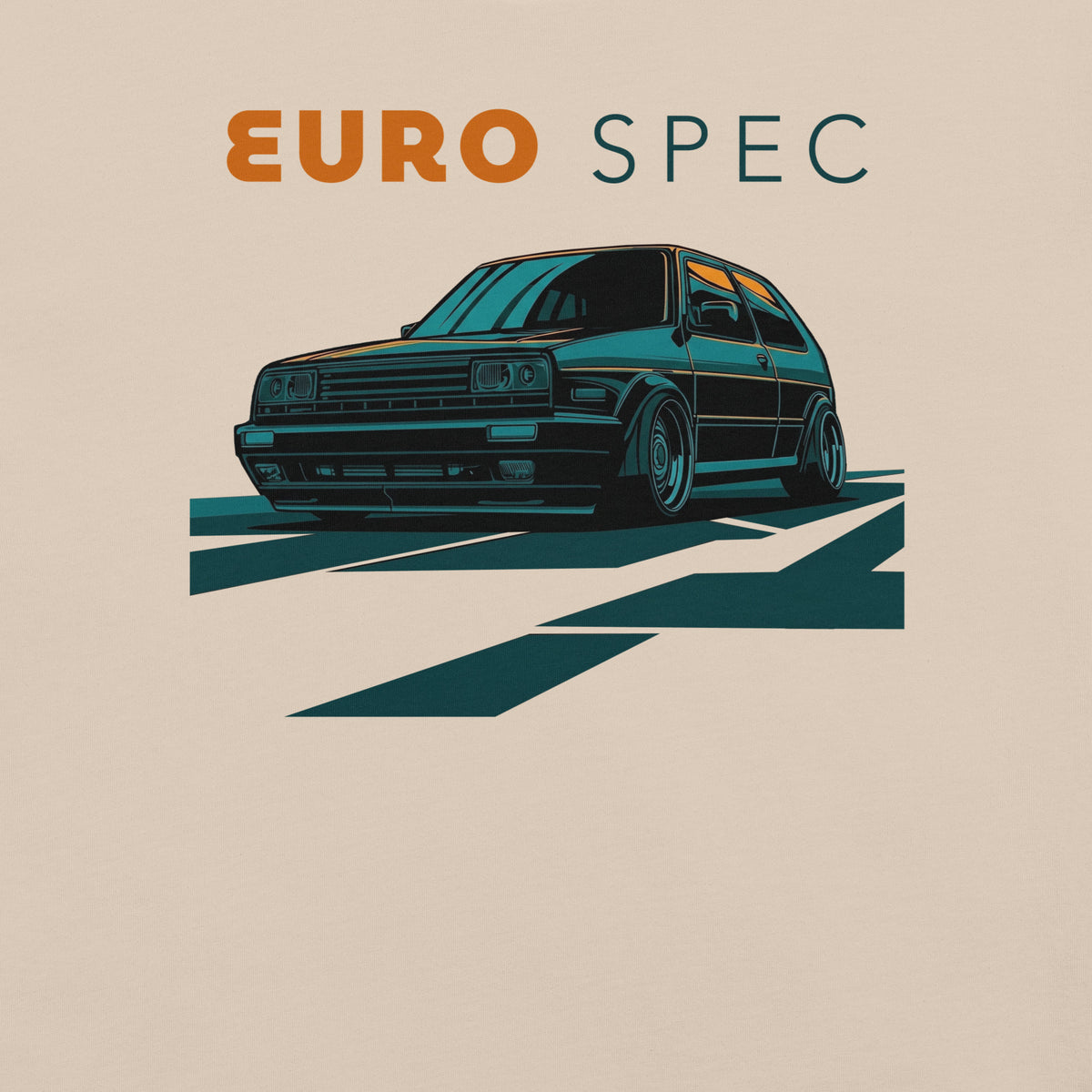 Euro Spec Tee — Mk2 Hot Hatch graphic t-shirt, Soft Cream front view (6) — Marque automotive apparel