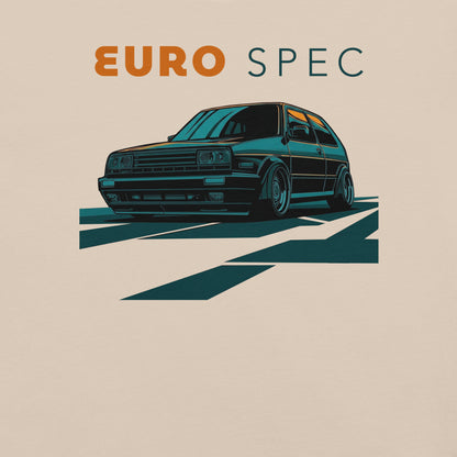 Euro Spec Tee — Mk2 Hot Hatch graphic t-shirt, Soft Cream front view (6) — Marque automotive apparel