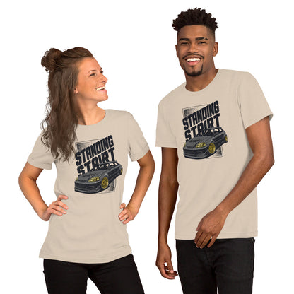 Standing Start Tee — Lights Out graphic t-shirt, Soft Cream front view (2) — Marque automotive apparel