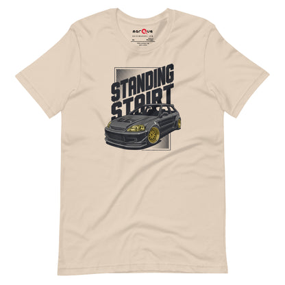 Standing Start Tee — Lights Out graphic t-shirt, Soft Cream front view — Marque automotive apparel