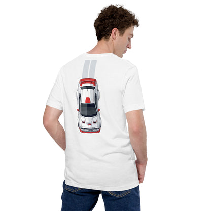 Muscle Track Tee — Iron and Asphalt graphic t-shirt, Solid White Blend back view — Marque automotive apparel