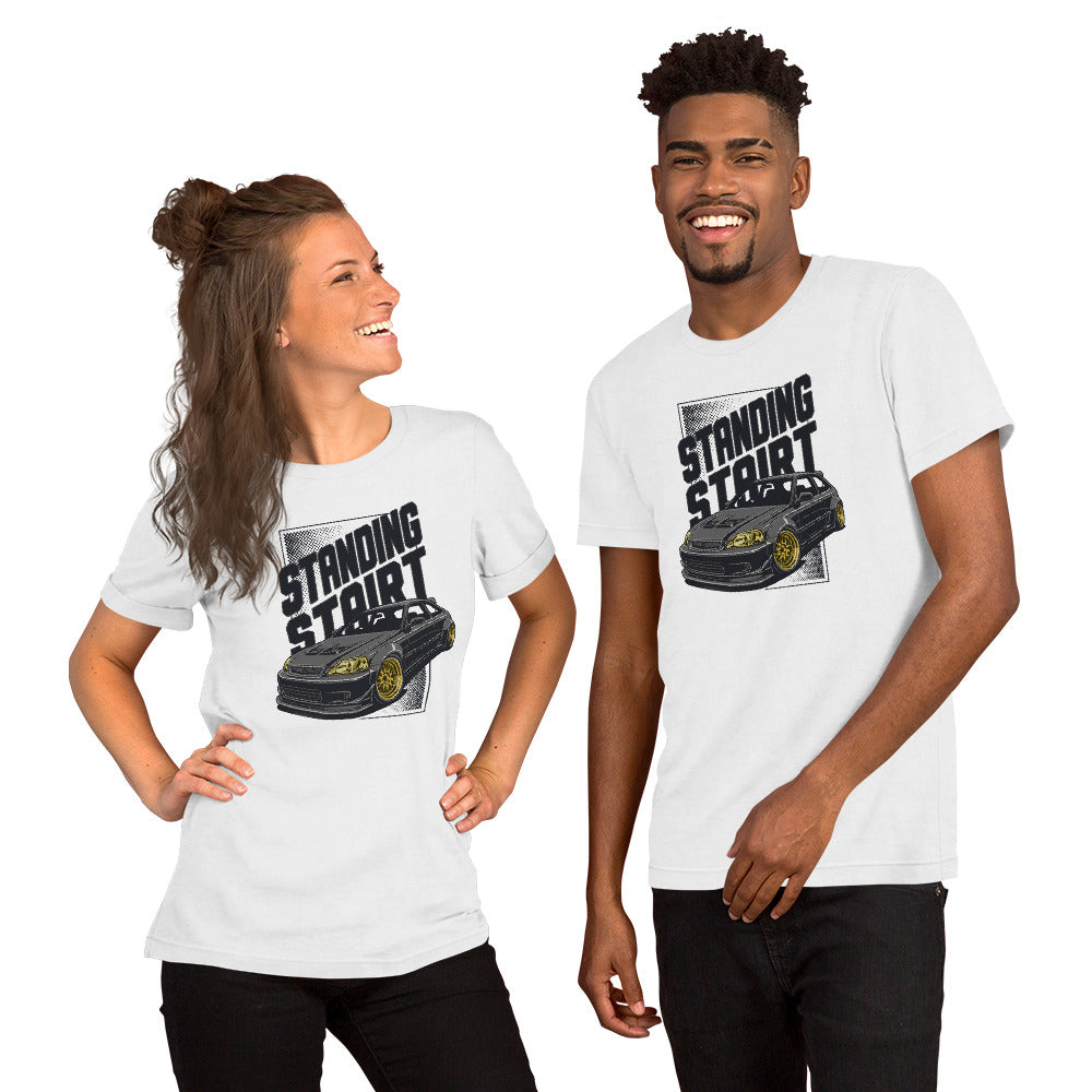 Standing Start Tee — Lights Out graphic t-shirt, Solid White Blend front view (2) — Marque automotive apparel
