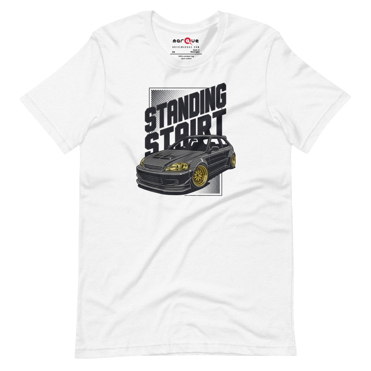 Standing Start Tee — Lights Out graphic t-shirt, Solid White Blend front view — Marque automotive apparel