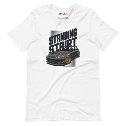Standing Start Tee — Lights Out graphic t-shirt, Solid White Blend front view — Marque automotive apparel