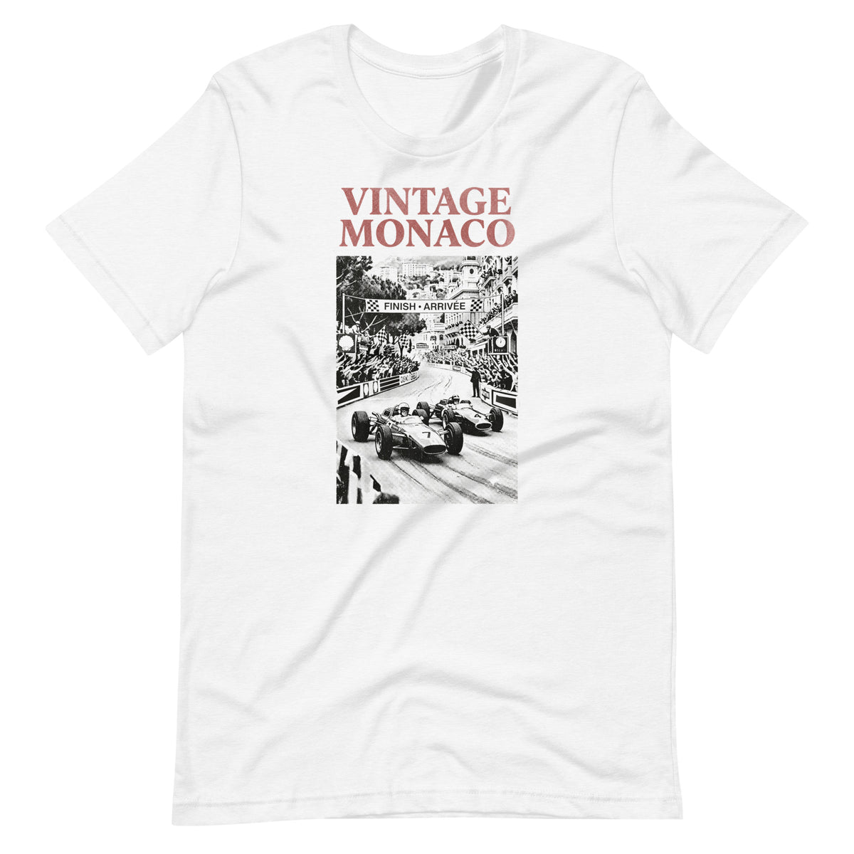 Vintage Monaco tee, Solid White Blend front view — Marque automotive apparel