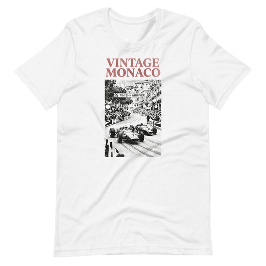Vintage Monaco tee, Solid White Blend front view — Marque automotive apparel