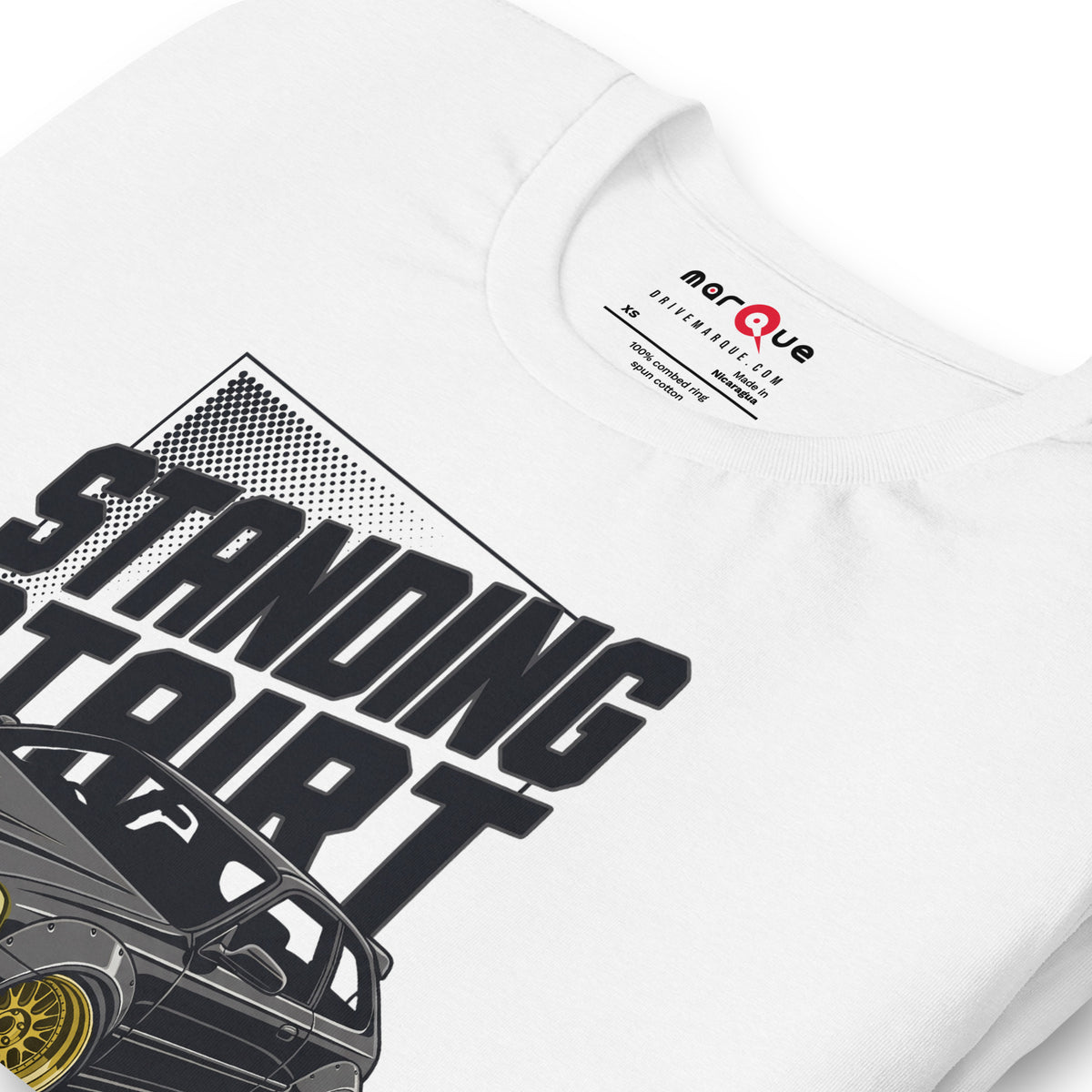 Standing Start Tee — Lights Out graphic t-shirt, Solid White Blend print detail — Marque automotive apparel