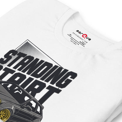 Standing Start Tee — Lights Out graphic t-shirt, Solid White Blend print detail — Marque automotive apparel