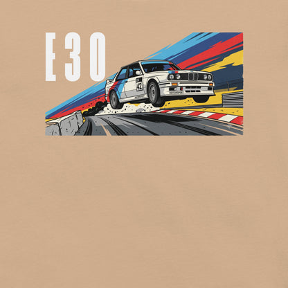 E30 Touring Car Tee — Group A Heritage graphic t-shirt, Tan front view (5) — Marque automotive apparel