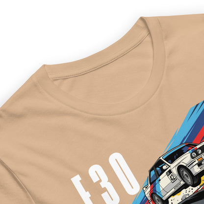 E30 Touring Car Tee — Group A Heritage graphic t-shirt, Tan print detail — Marque automotive apparel