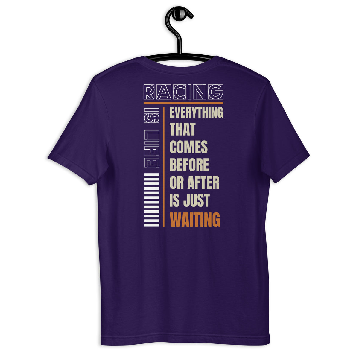 Racing Is Life Tee, Team Purple back view (3) — Marque automotive apparel