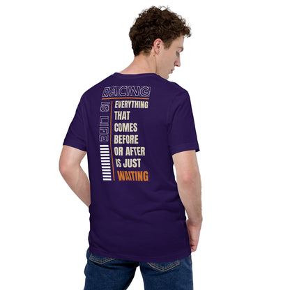 Racing Is Life Tee, Team Purple back view (2) — Marque automotive apparel