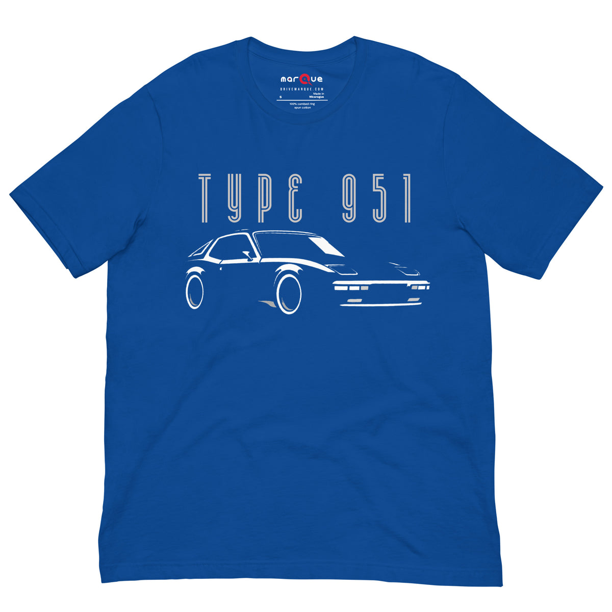 Type 951 t-shirt, True Royal front view — Marque automotive apparel