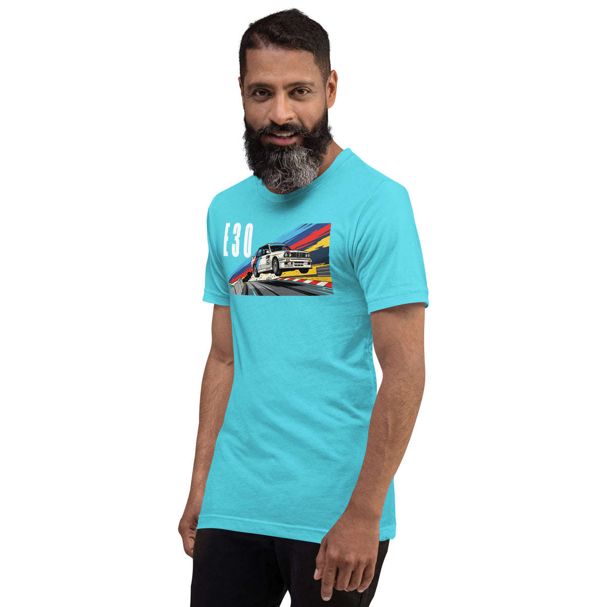 E30 Touring Car Tee — Group A Heritage graphic t-shirt, Turquoise front view (6) — Marque automotive apparel