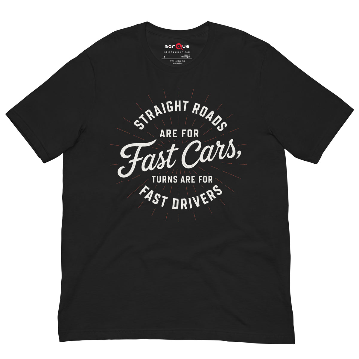 Fast Cars Fast Drivers Tee, Vintage Black front view — Marque automotive apparel