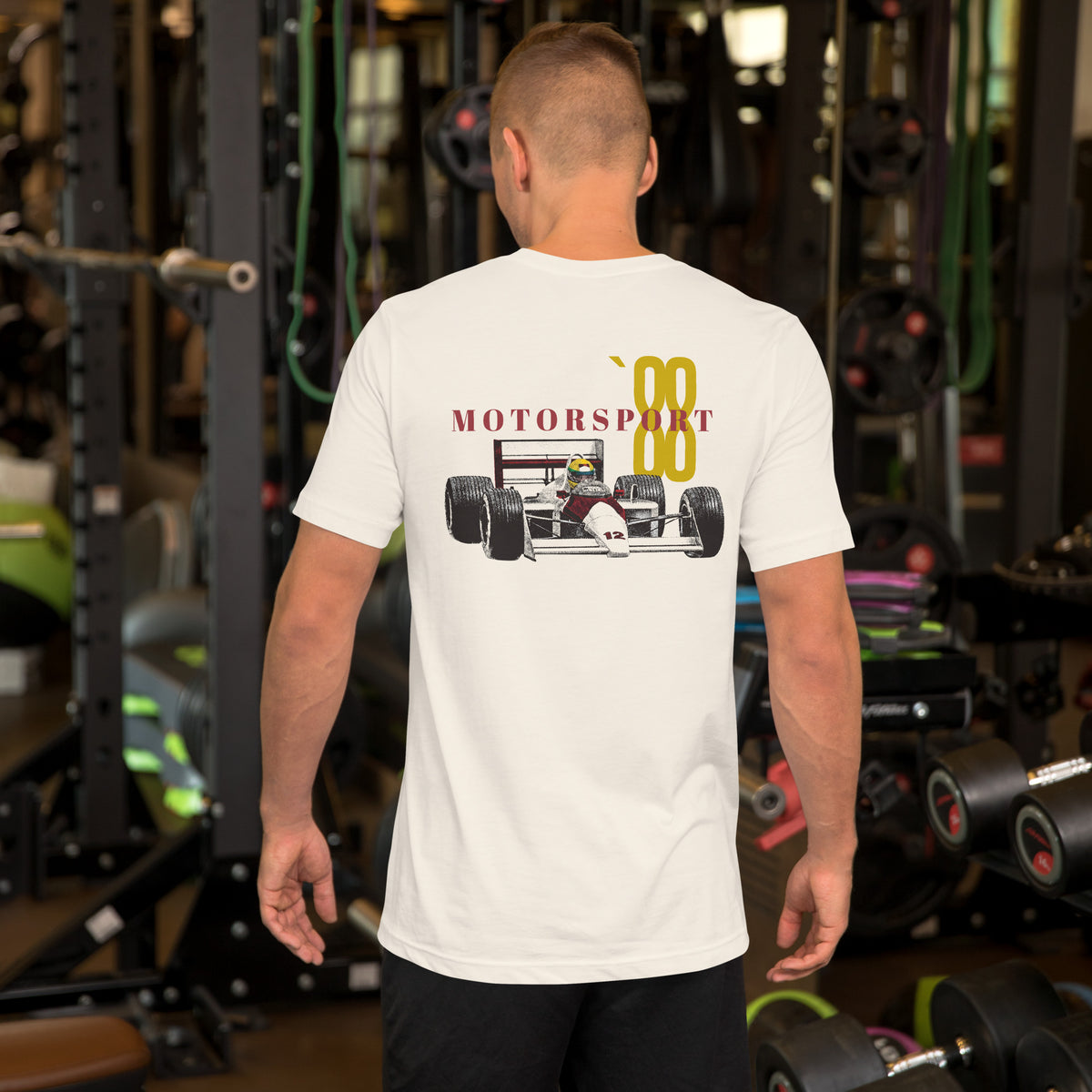 1988 Motorsport Tee — Turbo Era Finale graphic t-shirt, Vintage White back view (2) — Marque automotive apparel
