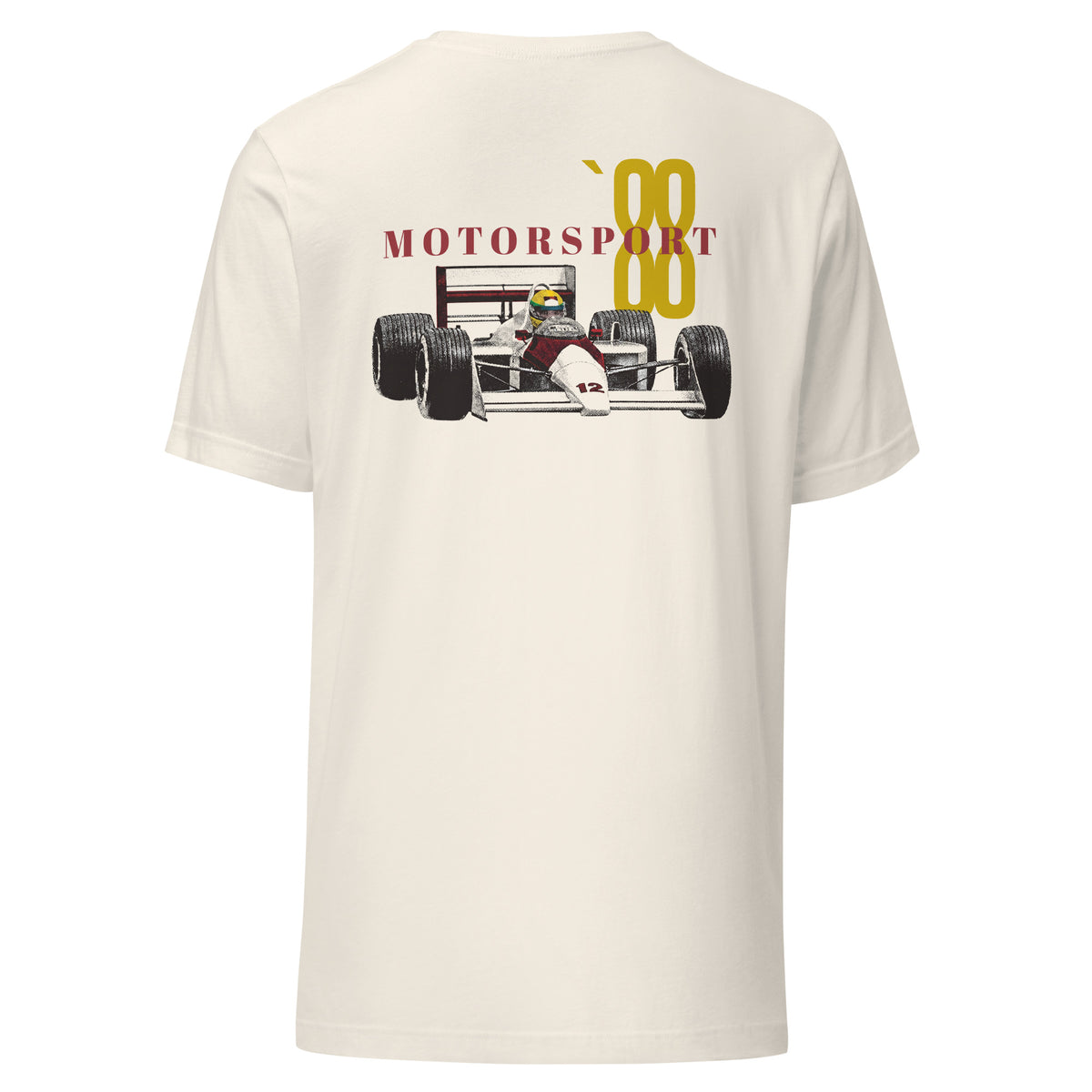1988 Motorsport Tee — Turbo Era Finale graphic t-shirt, Vintage White back view — Marque automotive apparel