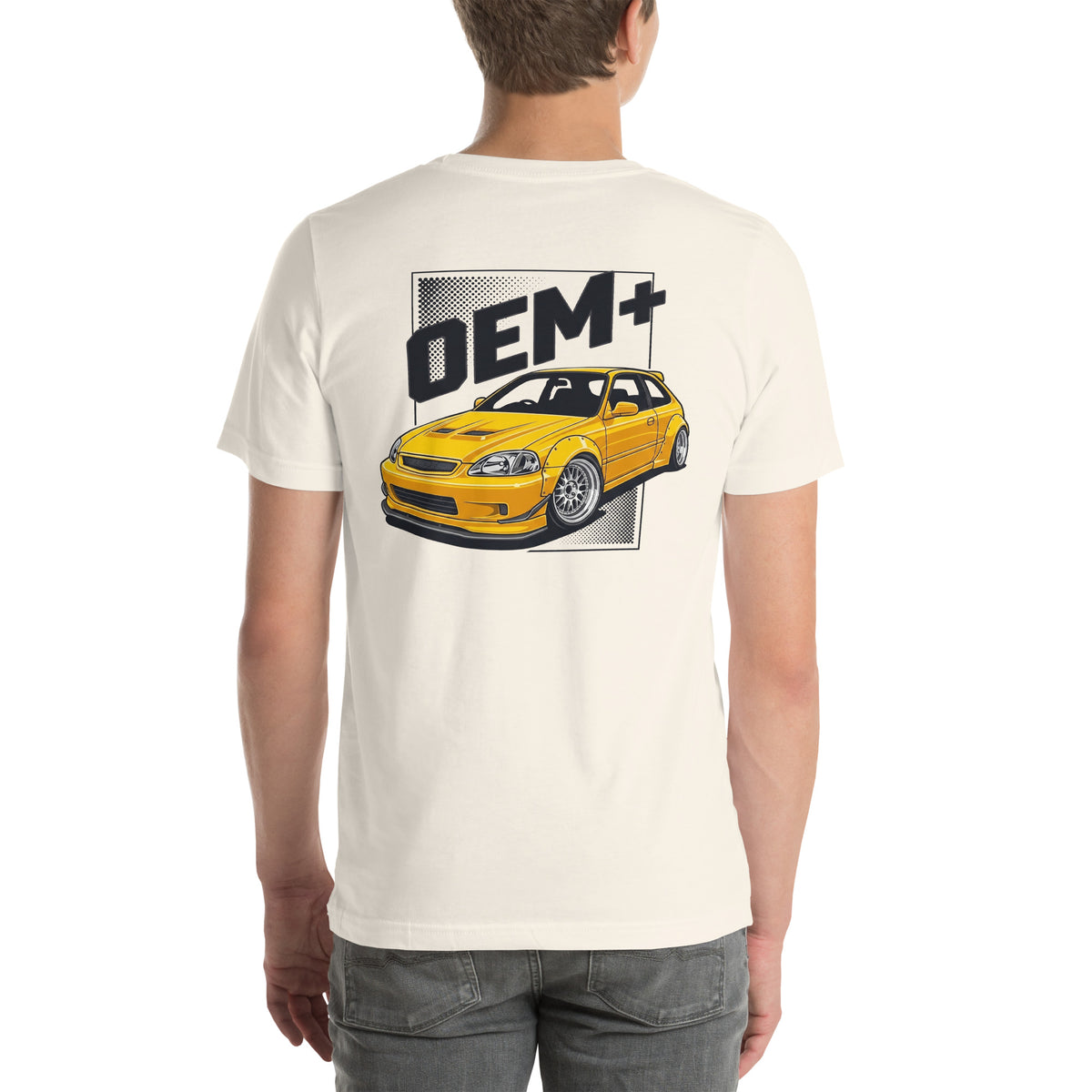 OEM+ tee, Vintage White back view — Marque automotive apparel