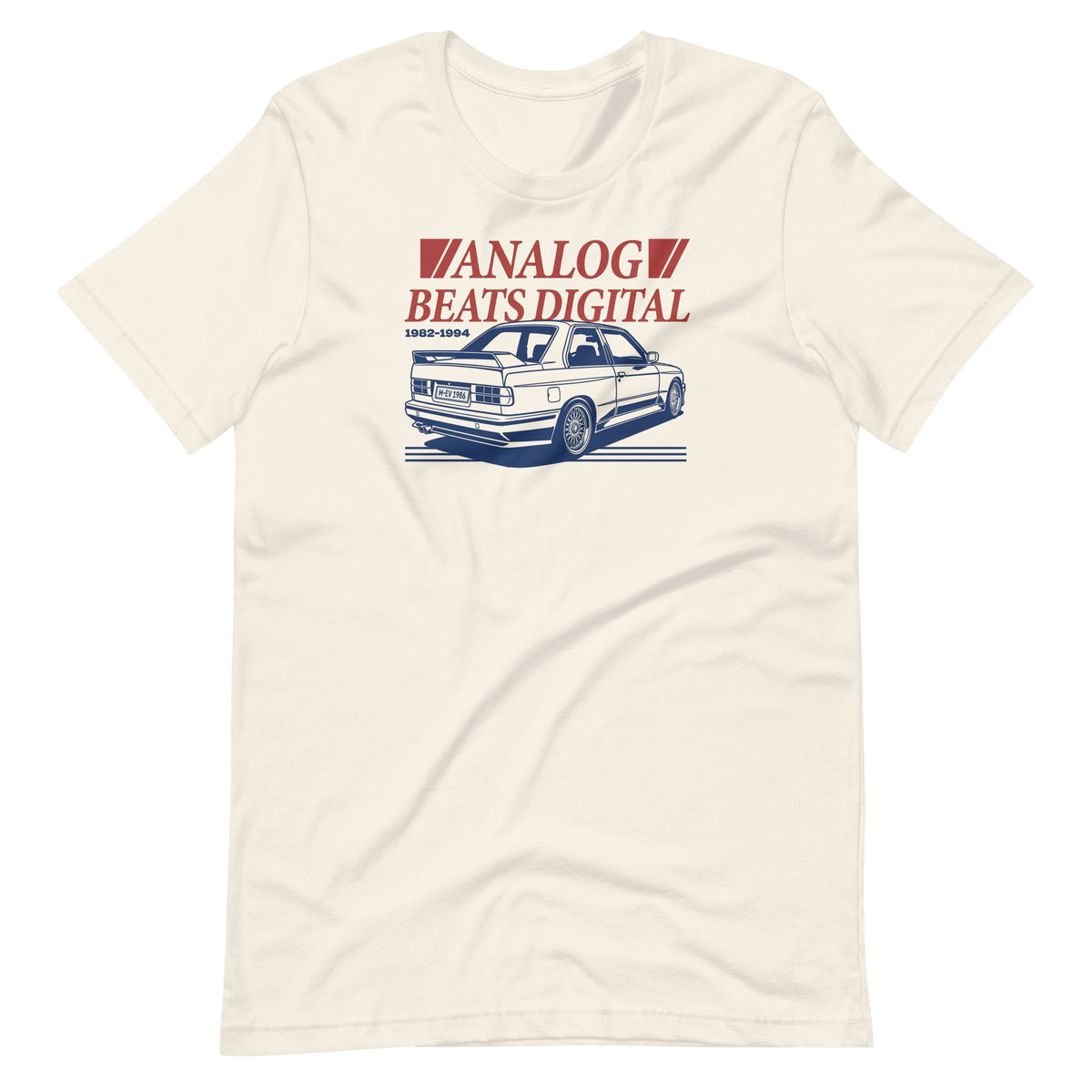 Analog Beats Digital tee, Vintage White front view — Marque automotive apparel (3)