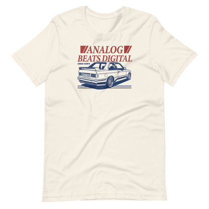 Analog Beats Digital tee, Vintage White front view — Marque automotive apparel (3)