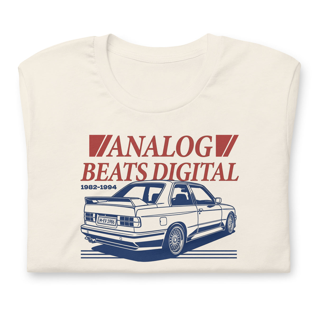 Analog Beats Digital tee, Vintage White front view — Marque automotive apparel