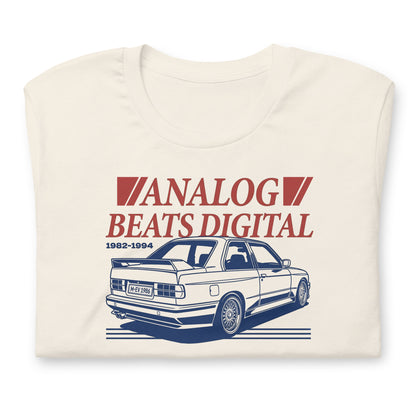 Analog Beats Digital tee, Vintage White front view — Marque automotive apparel
