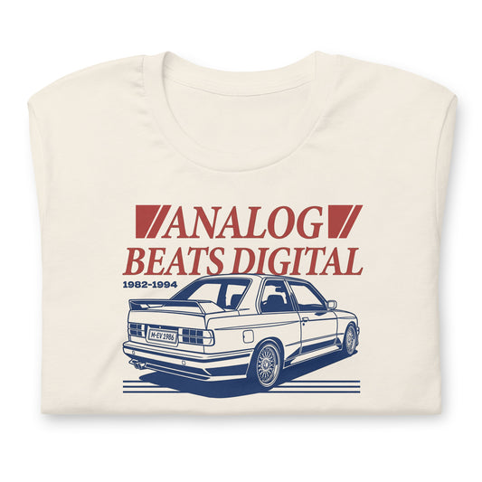 Analog Beats Digital tee, Vintage White front view — Marque automotive apparel