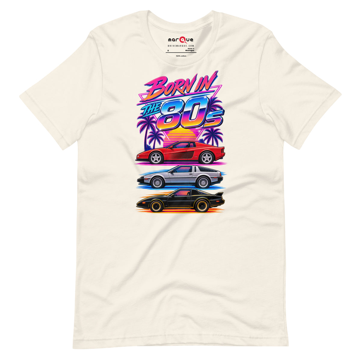 Born in the 80s tee, Vintage White front view — Marque automotive apparel