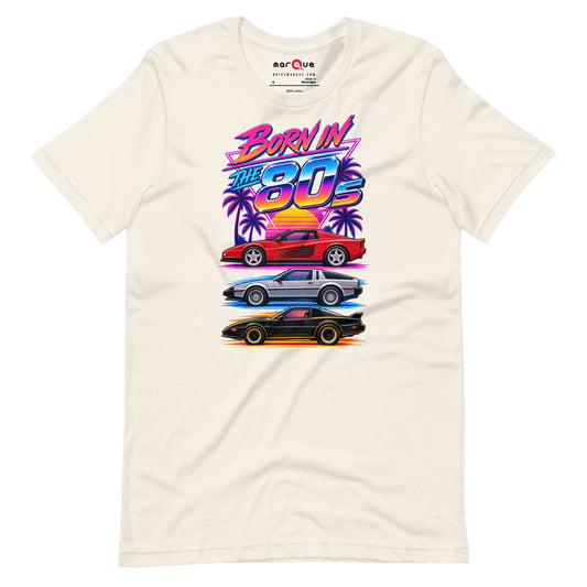 Born in the 80s tee, Vintage White front view — Marque automotive apparel