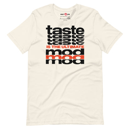 Taste Is The Ultimate Mod Tee, Vintage White front view — Marque automotive apparel