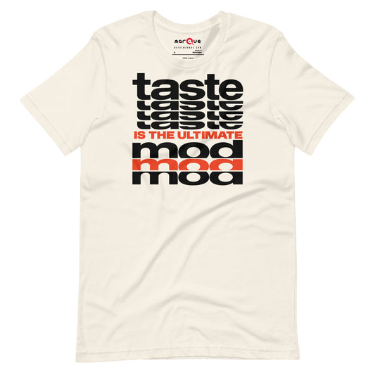 Taste Is The Ultimate Mod Tee, Vintage White front view — Marque automotive apparel