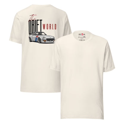 Drift World Z Tee — Rear-Drive Icon graphic t-shirt, Vintage White front and back — Marque automotive apparel