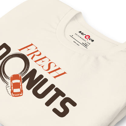 Fresh Donuts t-shirt, Vintage White print detail — Marque automotive apparel