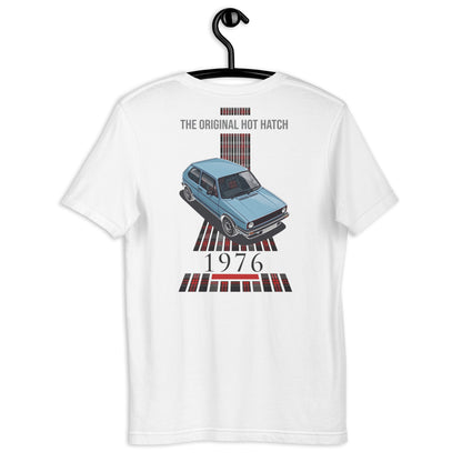1976 Original Hot Hatch Tee — The Blueprint graphic t-shirt, White back view (2) — Marque automotive apparel