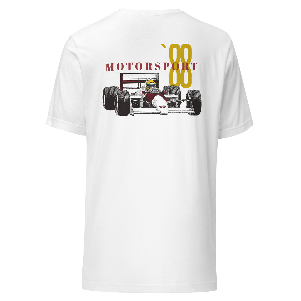 1988 Motorsport Tee — Turbo Era Finale graphic t-shirt, White back view — Marque automotive apparel