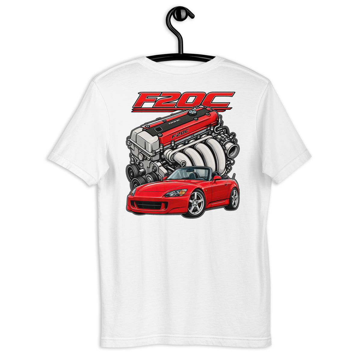 F20C Redline Royalty Tee, White back view — Marque automotive apparel