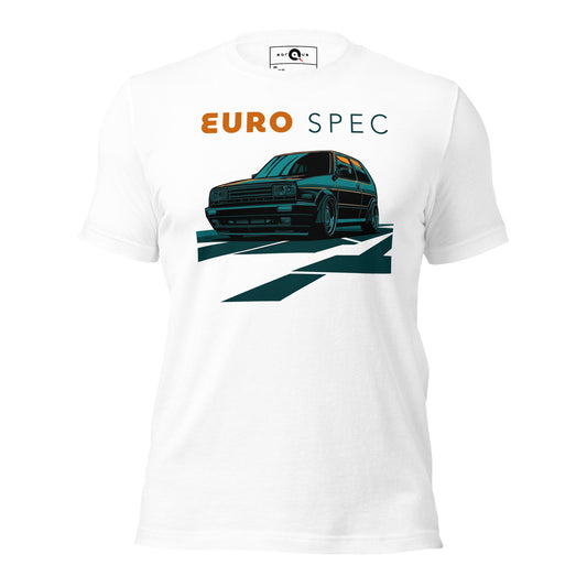 Euro Spec Tee — Mk2 Hot Hatch graphic t-shirt, White front view — Marque automotive apparel