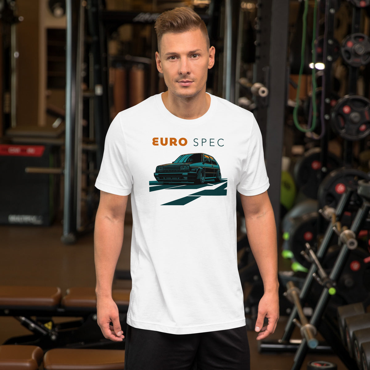 Euro Spec Tee — Mk2 Hot Hatch graphic t-shirt, White front view (3) — Marque automotive apparel