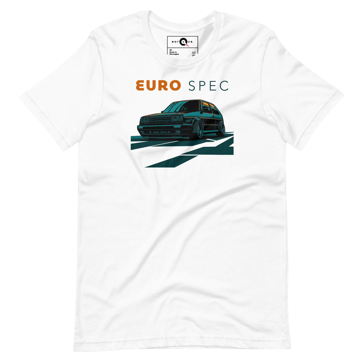 Euro Spec Tee — Mk2 Hot Hatch graphic t-shirt, White front view (4) — Marque automotive apparel