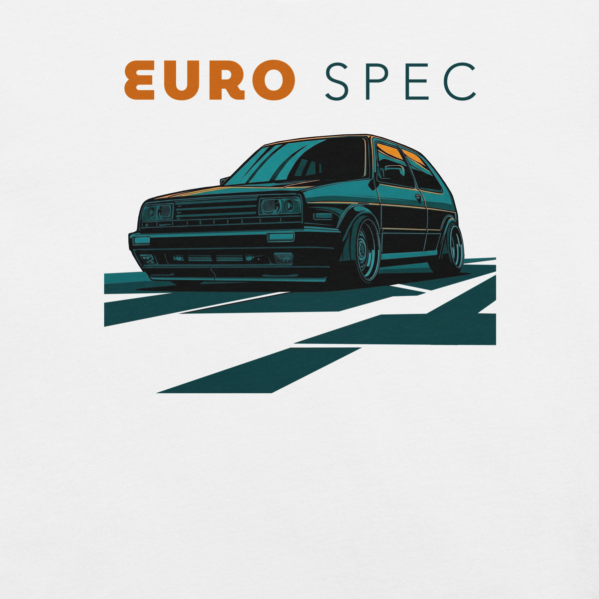 Euro Spec Tee — Mk2 Hot Hatch graphic t-shirt, White front view (6) — Marque automotive apparel
