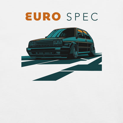 Euro Spec Tee — Mk2 Hot Hatch graphic t-shirt, White front view (6) — Marque automotive apparel