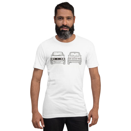Mk1 Hot Hatch Tee — Where It Started graphic t-shirt, White front view (2) — Marque automotive apparel