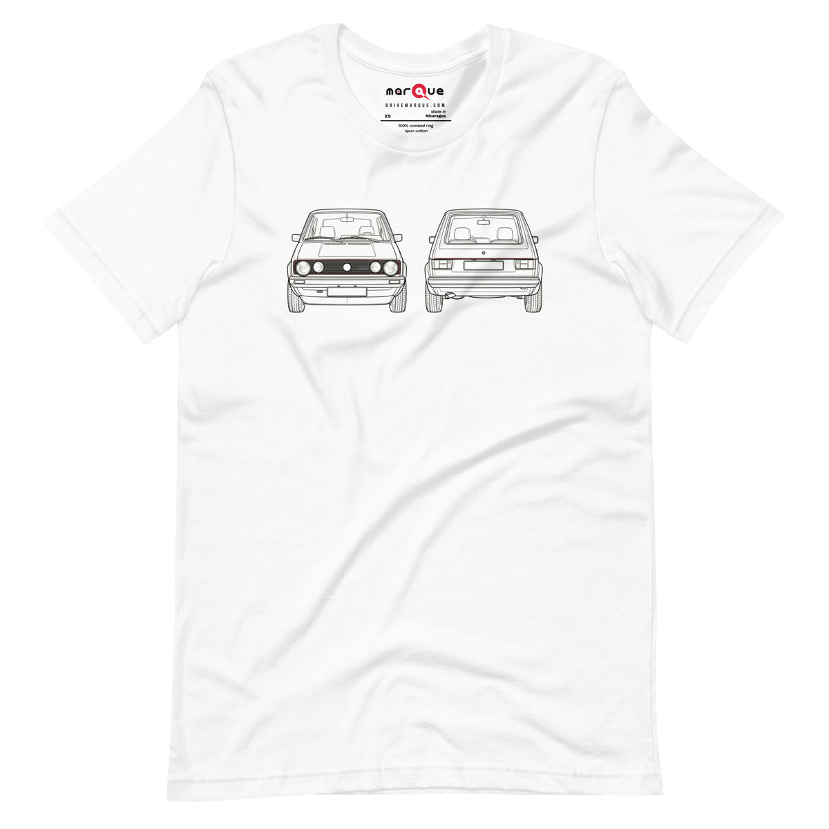 Mk1 Hot Hatch Tee — Where It Started graphic t-shirt, White front view (3) — Marque automotive apparel