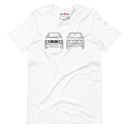 Mk1 Hot Hatch Tee — Where It Started graphic t-shirt, White front view (3) — Marque automotive apparel