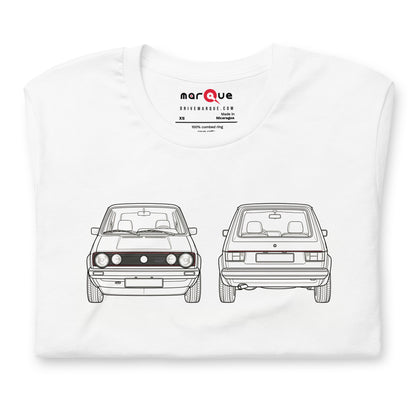 Mk1 Hot Hatch Tee — Where It Started graphic t-shirt, White front view (4) — Marque automotive apparel