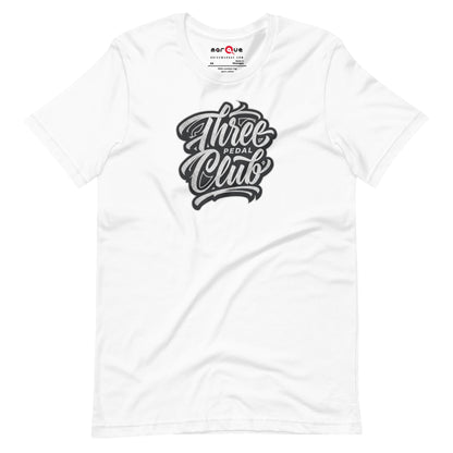 Three Pedal Club Tee — Manual Only graphic t-shirt, White front view — Marque automotive apparel