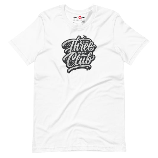 Three Pedal Club Tee — Manual Only graphic t-shirt, White front view — Marque automotive apparel