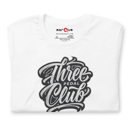 Three Pedal Club Tee — Manual Only graphic t-shirt, White front view (2) — Marque automotive apparel