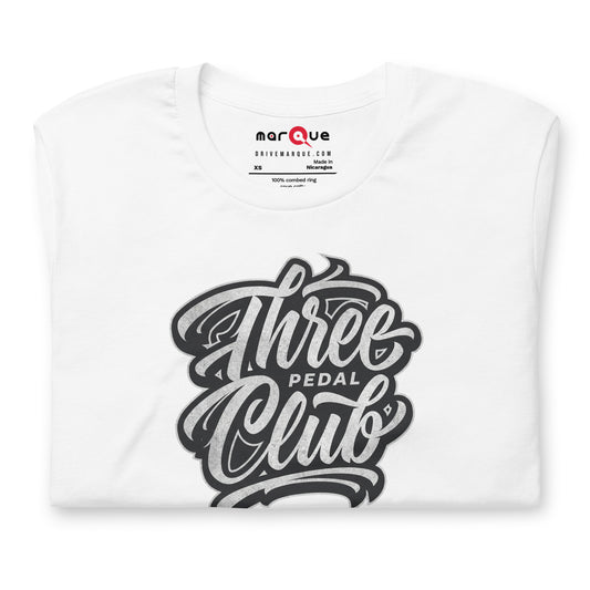 Three Pedal Club Tee — Manual Only graphic t-shirt, White front view (2) — Marque automotive apparel